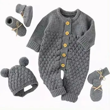 Comfy Knit Set - Romper, Beanie, Mittens & Booties
