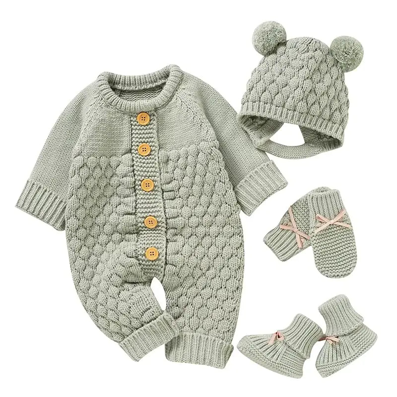 Comfy Knit Set - Romper, Beanie, Mittens & Booties